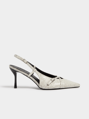 Women's White Marbled Pointy Court Heel