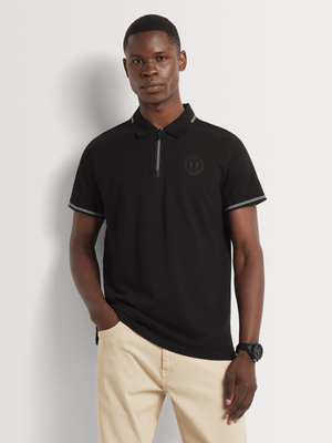 Fabiani Men's Black Mercerized Pique Crest Polo Golfer