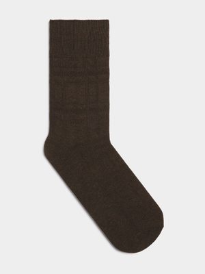 Fabiani Men's Taupe Self Pattern Jaquard Window Pane Socks