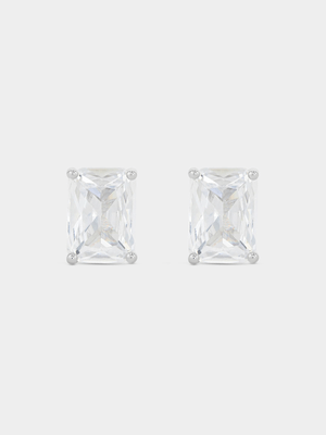 Sterling Silver Cubic Zirconia Emerald-Cut Stud Earrings