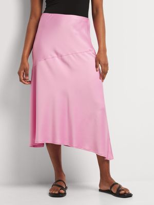 Satin Bias Cut Asymmetric Skirt