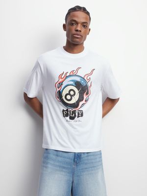 Men's White 8 Ball On Fire Graphic Top