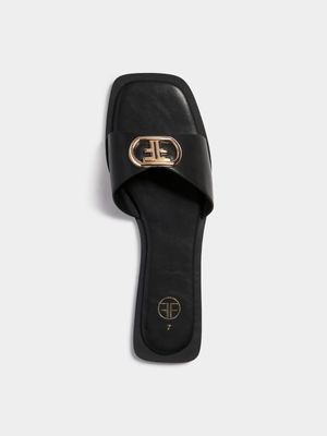 FF Buckle Flat Slip On Sandals