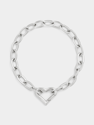 Tempo Jewellery Silver Plated Heart Clasp Anchor Bracelet