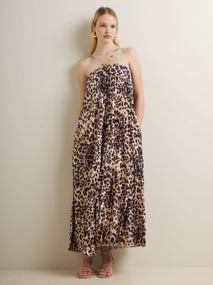 Women's Iconography Strappy Leopard Pleated Maxi Dress