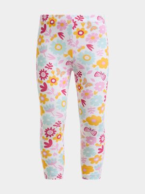 Older Girl's White Foral Leggings