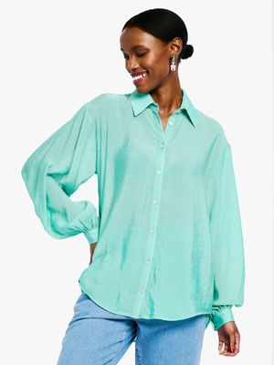 Women's Me&B Green Sheer Bellow Sleeve Shirt