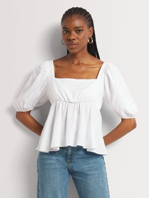 Y&G Linen Blend Puff Sleeve Top