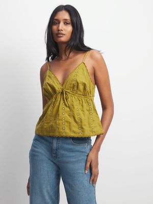 Women's Cotton On Green Cotton Lace Cami Top