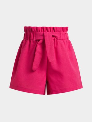 Older Girl's Pink Paperbag Shorts