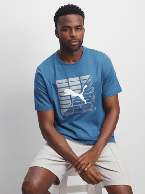 Mens Puma Graphics Wording Blue Tee