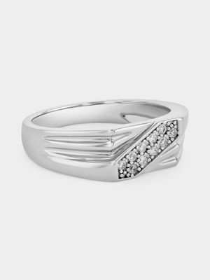 Sterling Silver Cubic Zirconia Diagonal Ridge Ring