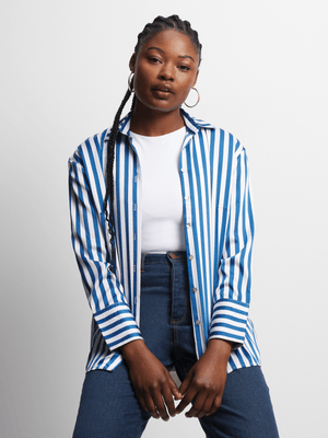 Jet Women's Blue/White Satin Stripe Shirt