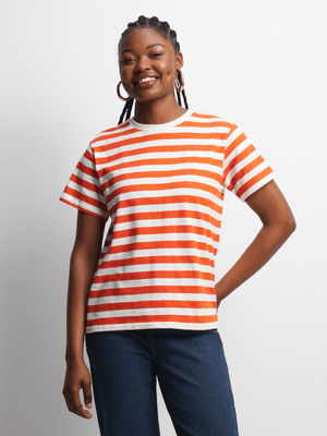 Jet Women's Orange/Cream Stripe T-Shirt