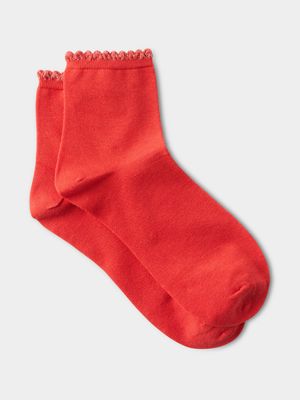 Women's Cotton On Red Scalloped Mid Crew Socks