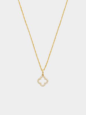 Yellow Gold Cubic Zirconia Clover Pendant on Chain