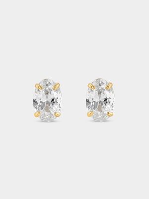 Yellow Gold Cubic Zirconia Oval Stud Earrings