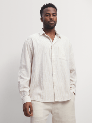 Jet Men's Stone/White Stripe Linen Shirt