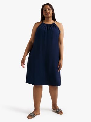 jat Women's Navy Baboos Halter Neck Dress