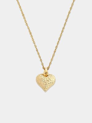 Yellow Gold Women’s Puff Heart Pendant on a Sterling Silver and Gold bonded Chain.