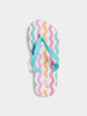 Older Girl's Blue Wave Flip Flops