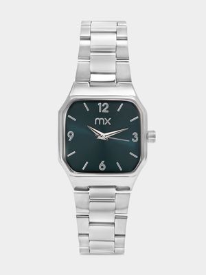 MX Silver Plated Teal Octagonal Dial Bracelet Watch