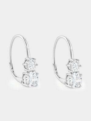 Sterling Silver Cubic Zirconia Two-Stone Drop Earrings