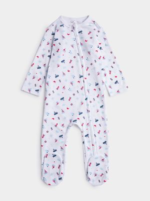 Jet Baby Boys White Nautical Boats Zip Sleepsuit