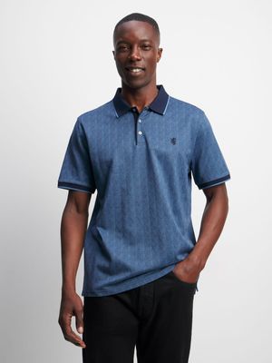 Men's Pringle Blue Cheslin Mercerized Jacquard Golfer