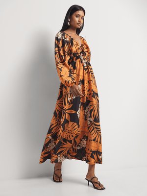 Balloon Sleeve Maxi Kaftan Dress