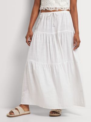 Y&G Linen Blend Tiered Maxi Skirt