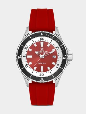 Daniel Klein Silver Plated Red Dial Red Silicone Watch