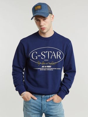 G-Star Men's Circle G-Star Graphic Imperial Blue Sweater