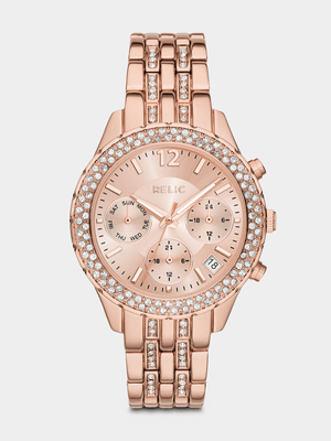 Relic By Fossil Merritt Rose Plated Chronograph Bracelet Watch