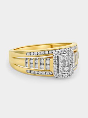 Yellow Gold 0.45ct Diamond Emerald Halo Illusion Ring