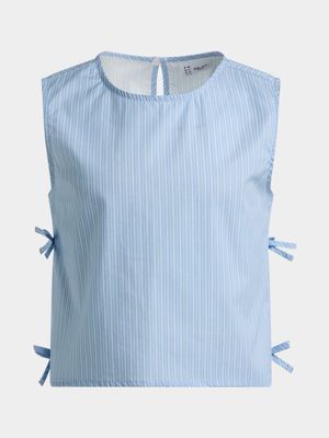 Girls Poplin Bow Side Detail Woven Top