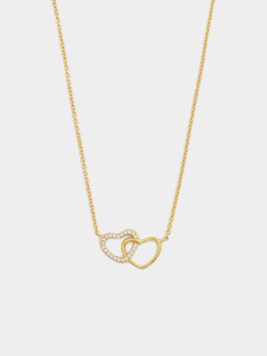 Gold Plated Sterling Silver Cubic Zirconia Entwined Hearts Necklet