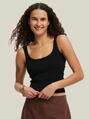 Women's Cotton On Black Essential Knit Rib Double Scoop Tank Top