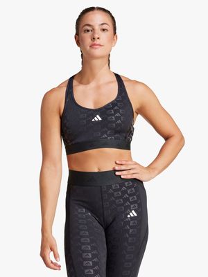 Womens adidas Powerreact Hyperglam Medium Support Black Sports Bra