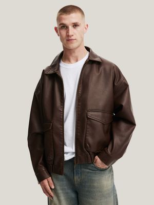 Men's Cotton On Brown Faux Leather Bomber