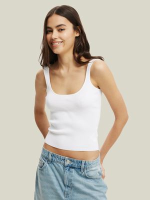 Women's Cotton On White Essential Knit Rib Double Scoop Tank Top