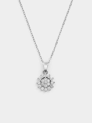 Sterling Silver Cubic Zirconia Halo Cluster Silver Pendant