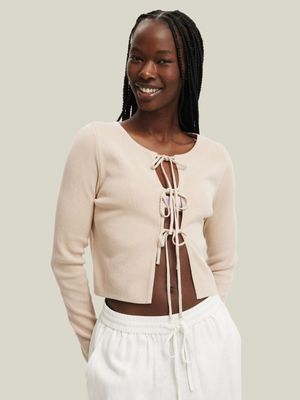 Women's Cotton On Beige Essential Triple Tie Crew Cardigan