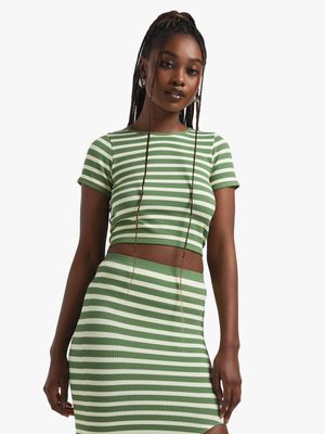 Women's Green & Natural Co-Ord Seamless Open Back Top