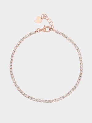 Rose Plated Sterling Silver Cubic Zirconia Tennis Bracelet