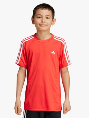 Boys adidas Train Essentials 3-Stripes Red Tee