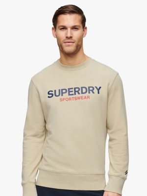 Men's Superdry Beige Sportswear Logo Loose Crew Sweater