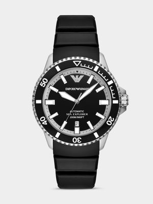 Emporio Armani Sea Explorer Black Dial Black Silicone Automatic Watch