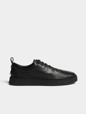 Fabiani Men's Black Leather Soft Court Sneakers