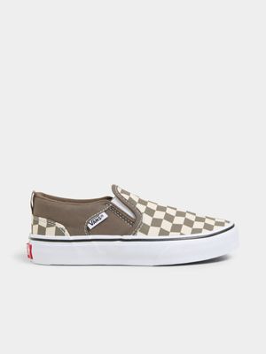 Junior Grade-School Vans Asher Slip On Olive/Cream Sneakers